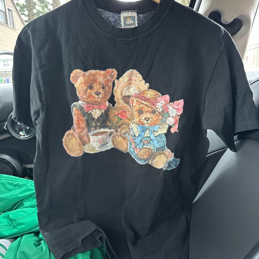 Black Teddy Bear Graphic Tee - Vintage Style Women’s Jersey
